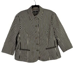 CHAPS Black White Stripe Cotton Blazer Size 2X Nautical‎ Career